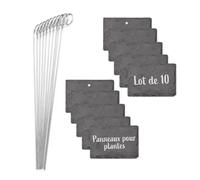 Hoberg Étiquettes Plantes en ardoise - Set de 10 | Résistant aux intempéries, réutilisable | Inscription individuelle de plantes & herbes | Avec piquets de terre en acier | 10 x 7 x 0,5 cm [Carrés]