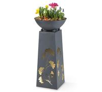 Hoberg Colonne de plantes LED Design feuilles de ginkgo Aspect béton Jardinière amovible (Ø 34cm) In/Outdoor Éclairage intégré sans fil 23 x 23 x 70 cm