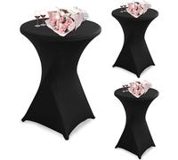 HOCHASOIN Housse de Table Extensible en Spandex - Nappe Ronde Haute pour Cocktail, Mariage et Banquet - Lavable avec Pochette Antidérapante, Noir, Ø60-85cm