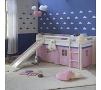 Hochbett Spielbett Kinderbett Rutsche Kiefer Vorhang rosa 90x200 Jugendbett