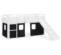 Hochbett Spielbett Kinderbett Rutsche Kiefer Vorhang schwarz 90x200 Jugendbett