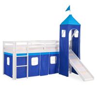 Hochbett Spielbett Kinderbett Rutsche Turm Vorhang blau 90x200 Jugendbett