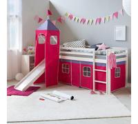 Hochbett Spielbett Kinderbett Rutsche Turm Vorhang pink 90x200 Jugendbett