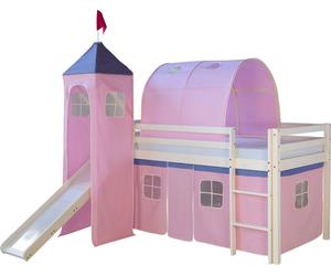 Hochbett Spielbett Kinderbett Rutsche Turm Vorhang pink 90x200 Jugendbett Tun