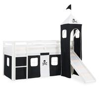 Hochbett Spielbett Kinderbett Rutsche Turm Vorhang schwarz 90x200 Jugendbett