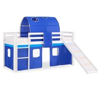 Hochbett Spielbett Kinderbett Rutsche Vorhang blau 90x200 Jugendbett Kiefer