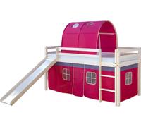 Hochbett Spielbett Kinderbett Rutsche Vorhang rot 90x200 Jugendbett Kiefer