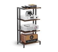 Hocomay Étagère HiFi à 4 niveaux en bois et fer pour tourne-disque, chaîne audio, chaîne stéréo, convient pour le salon et le bureau, 28 x 42 x 81 cm (P x l x H), noir/marron