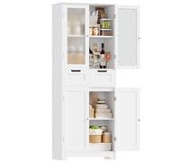 HOCSOK Buffet Cuisine, 170 cm Haut Vaisselier, Armoire de Cuisine avec 4 Portes et 2 Tiroirs, Vitrine pour Salle à Manger, Bureau, Salon, Moderne, Blanc