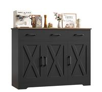 HOCSOK Buffet de cuisine avec 3 tiroirs et 3 portes, armoire de rangement en bois pour cuisine, salon, salle à manger, couloir, noir et marron
