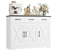 HOCSOK Buffet de cuisine avec 3 tiroirs et 3 portes pour cuisine, buffet avec plan de travail, pour salle à manger, salon, bois, blanc et noir