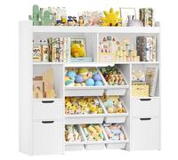 HOCSOK Meuble de Rangement Enfant Rangement Jouet Enfant avec Étagères 3 Tiroirs Roulants Bibliothèque pour Chambre d’Enfant, Blanc, 122x118x30cm