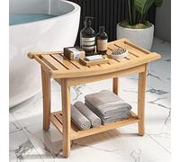 HOCSOK Tabouret de Salle de Bain, Banc en Bambou avec Etagère de Rangement, Tabouret de Douche Anti-dérapant étanche pour Enfants et Adultes