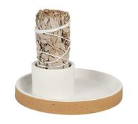 Hocuroay Porte-encens en céramique, Bol de Sauge Blanche, Assiette à estomper pour Sauge, bâtonnets Palo Santo, Bougies et Support de Sauge