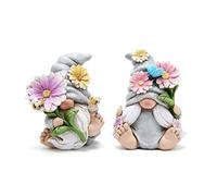 Hodao Lot de 2 Nains de Printemps - Décorations de Nains de Fleurs - Figurines d'été pour extérieur, Porche, Jardin, Cour, Parterre de Fleurs, Cadeaux pour Femme, Maman (Gris)