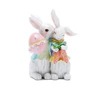 Hodao Lot de 3 Figurines de Lapin de Pâques - Décoration de Table pour fête, Maison, Vacances - Décoration de fête - Lapin Mignon - pour Le Jour de Pâques (Couple de Lapins Blancs)