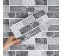 Hode Credence Adhesive pour Cuisine Pierre Grise 24 Pièces, Carrelage Carreaux Adhesif Mural Cuisine Salle de Bain, Stickers Autocollant Imperméable 15x30 cm