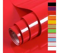 Hode Papier Adhesif pour Meuble Rouge Brillant 60X500cm, Papier Peint Adhesif, Imperméable Vinyle Autocollants Meubles Cuisine Murs Tables Salles de bain Armoires Comptoirs