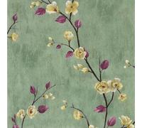 Hode Papier Peint Autocollant Rouleau Adhesif Mural Meuble | 44x300cm Vert Revetement Film Adhesif Meuble Cuisine Decoratif,Papier Peint Vintage Tropical Feuillage Fleuri Motif Floral