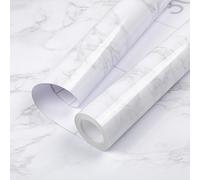 Hode Papier Peint Film Rouleau Adhesif pour Meuble Cuisine Mural, Papier Autocollant pour Meuble Armoires Imperméable, Décoratif Revêtement Blanc Marbre Vinyle Tableaux Comptoirs 40×300cm PVC