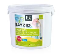 Pastilles de chlore à dissolution lente BAYZID® 20g en seau de 5 KG pour une piscine cristalline