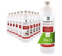 Höfer Chemie FLAMBIOL® Bioéthanol 24 x 1 L Ultra Pur 100% - Combustible Écologique pour Cheminées de Table et Poêles en Acier Inoxydable, Combustion Propre et Inodore