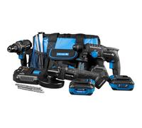 HÖGERT TECHNIK 18V Coffret d'outils à batterie BL CONSTRUCTION - Perceuse-visseuse brushless 80 Nm, Perforateur, Meuleuse angulaire 125 mm, 2x Batterie 4 Ah, Chargeur 4 A
