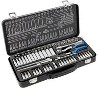 Högert Technik - Kit d'outils 63 pièces Coffre à outils Clés à douille, embouts et équipement 1/4” Cr-V Forgés à l'estampage I Mécanisme à cliquet avec 72 cliquets Kit pour bricoleurs Garage, ménage