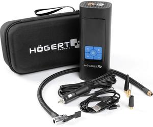 HÖGERT TECHNIK Pompe à air électrique portable rechargeable 145PSI 3 en 1, mini compresseur avec batterie externe et éclairage LED, compresseur d'air mobile, pompe à vélo, voiture, moto, ballon, matel