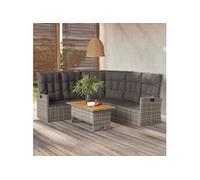 vidaXL Canapé d'angle avec fonction couchage et coussins – Gris poly rotin