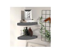 vidaXL 2X Etagères d'angle Flottantes Etagères Murales Bibliothèque Supports Panneaux Muraux Salon Chambre Intérieur Gris Brillant 25x25x3,8 cm MDF