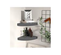 vidaXL 2X Etagères d'angle Flottantes Etagères Murales Bibliothèque Supports Panneaux Muraux Salon Chambre Intérieur Gris Brillant 25x25x3,8 cm MDF