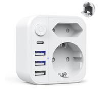 Hoembpn Adaptateur Prise Anglaise vers France Type G Multiprise avec Interrupteur,3 USB et 1 USB C,Adaptateur Universel de Voyage Accessoires Prise Internationale Chargeur UK Angleterre Irlande Dubai