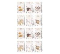 Hoement 12pcs Pochettes Présent Anniversaire en Papier avec Stickers Animaux Forêt, Design Chic et Pratique pour Fête D'anniversaire