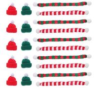 Hoement 48 Pièces Mini Knit Hats and Xmas Scarves Set Mini Hand Knitted Wine Bottle Caps and Christmas Tree Ornaments for DIY Craft Snowman Dolls
