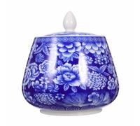 Hoement Bocal de Conservation Pot de Rangement Élégant 870ml en Céramique Bleue Couvercle Hermétique Style Chinois Délicat, pour Thé et Cadeau de Pendaison de Crémaillère
