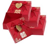 Hoement Coffret Présent Mariage Chic Rouge 4 Boîtes en Papier et Polyester, Grosse Capacité, Emballage Pratique pour Présents de Mariage et Remise de Diplômes