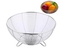 Hoement Corbeille à Fruits et Légumes en Acier Inoxydable Argenté Ronde à Trois Pieds, Égouttoir Multifonction Surface Lisse, Compatible Lave-vaisselle, pour Réunions Familiales