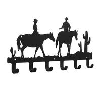 Hoement Crochet Mural Vintage en Fer Noir Motif Cowboy de L'ouest, Léger, Cintre à Six Crochets Pratique pour Entrée ou Salle de Bain
