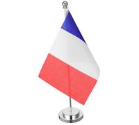 Hoement Drapeau de Table Français avec Hampe et Base Solide en Polyester Décoration Élégante pour Bureau et Postes de Travail Personnels