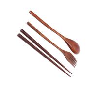 Hoement Ensemble de Couverts en Bois Japonerie Coréen Fourchette, Cuillère et Baguettes Antidérapantes 3 Pièces Pochette de Rangement Style Japonerie pour Voyage et Usage Quotidien