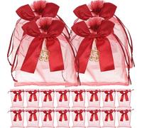 Hoement Lot de 20 Pochons Organza Rouge pour Dragées Mariage, Paquet à Bonbons Multi-fonctionnels en Mesh et Polyester, pour Anniversaires et Noël