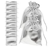 Hoement Lot de 30 Sachets à Cordon en Tissu Argenté, Paquet Légers et Faciles à Transporter pour Emballage de Présents et Biscuits Faits Maison