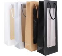 Hoement Lot de 4 Paquet à Vin Rouge en Papier Fenêtre, Porte-bouteille Poignée, Grosse Capacité et Facile à Transporter, pour Offrir des Présents