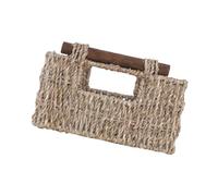 Hoement Panier Tressé en Plante Aquatique Base Plate Rectangulaire, Panier de Rangement Naturel Vintage pour Étagères Stable et Solide