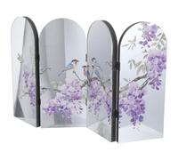 Hoement Paravent Décoratif Pliable en Acrylique et PVC Mousse 4 Panneaux, Design Asiatique Élégant Fleurs et Oiseaux, pour Salon ou Salle de Thé