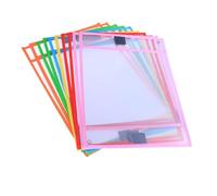 Hoement Pochettes Effaçables à Sec pour Bureau Couleur Aléatoire et Œillet Métallique en Pvc 8 Pièces, Protège-documents Réutilisables Étanches et Solides Porte-stylo