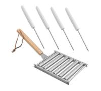 Hoement Rouleau à Saucisse Barbecue en Acier Inoxydable Détachable 1 Grille 4 Brochettes Support Roulant Cuisson Uniforme pour Camping et Feu de Camp