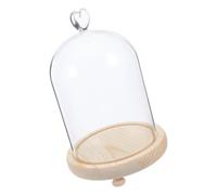 Hoement Vitrine sous dôme de Verre cœur 12x16 cm avec Base en Bois, Protection Anti-poussière pour bonbonnière Ronde, Affichage élégant pour étagère et Centre de Table, Finition Lisse