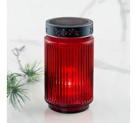 HOFER Bougie funéraire LED solaire en verre [rouge] Durée d'éclairage de 3 ans | Résistant aux intempéries | Bougie funéraire solaire pour l'extérieur | Bougie funéraire LED pour cimetière, lanterne